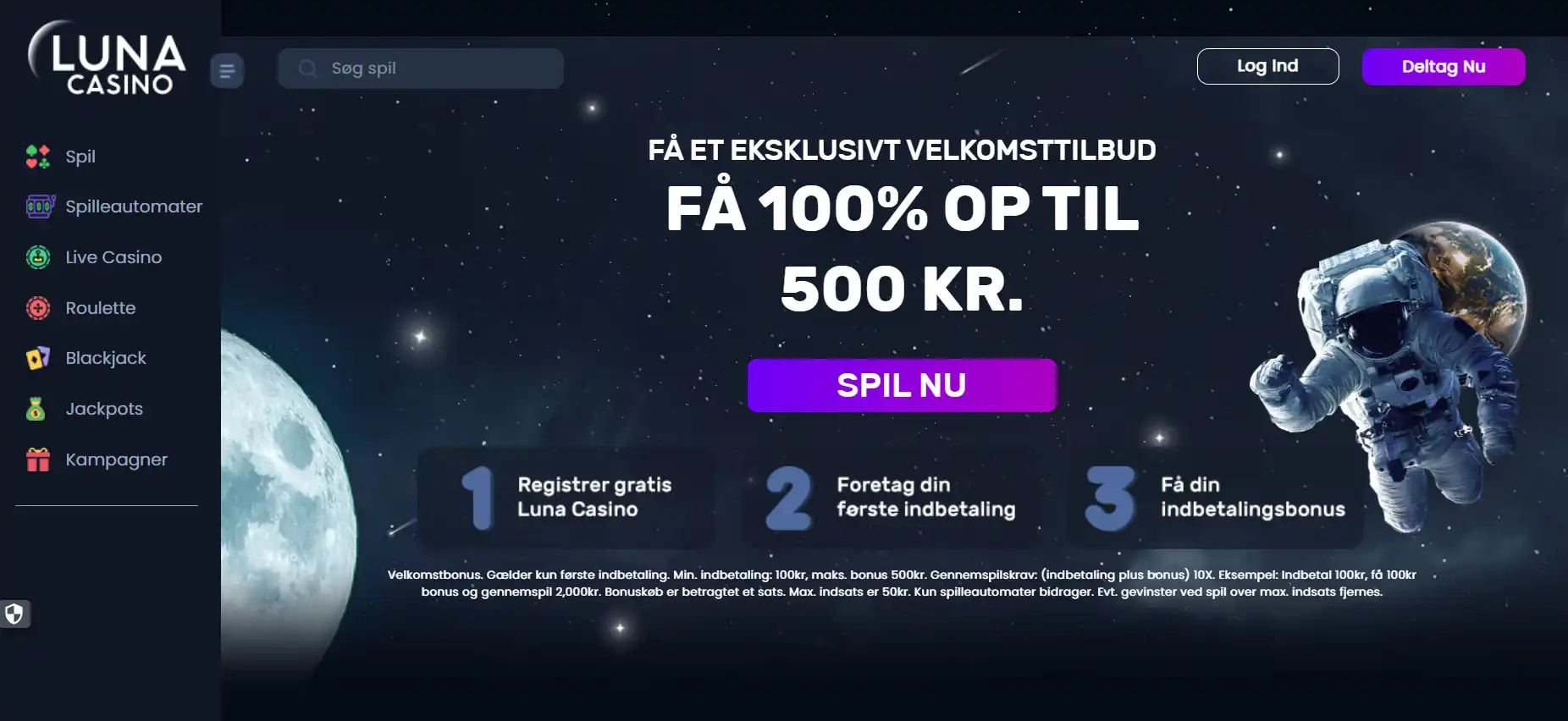 Luna Casino bonus i Danmark – 100 % op til 500 kr.